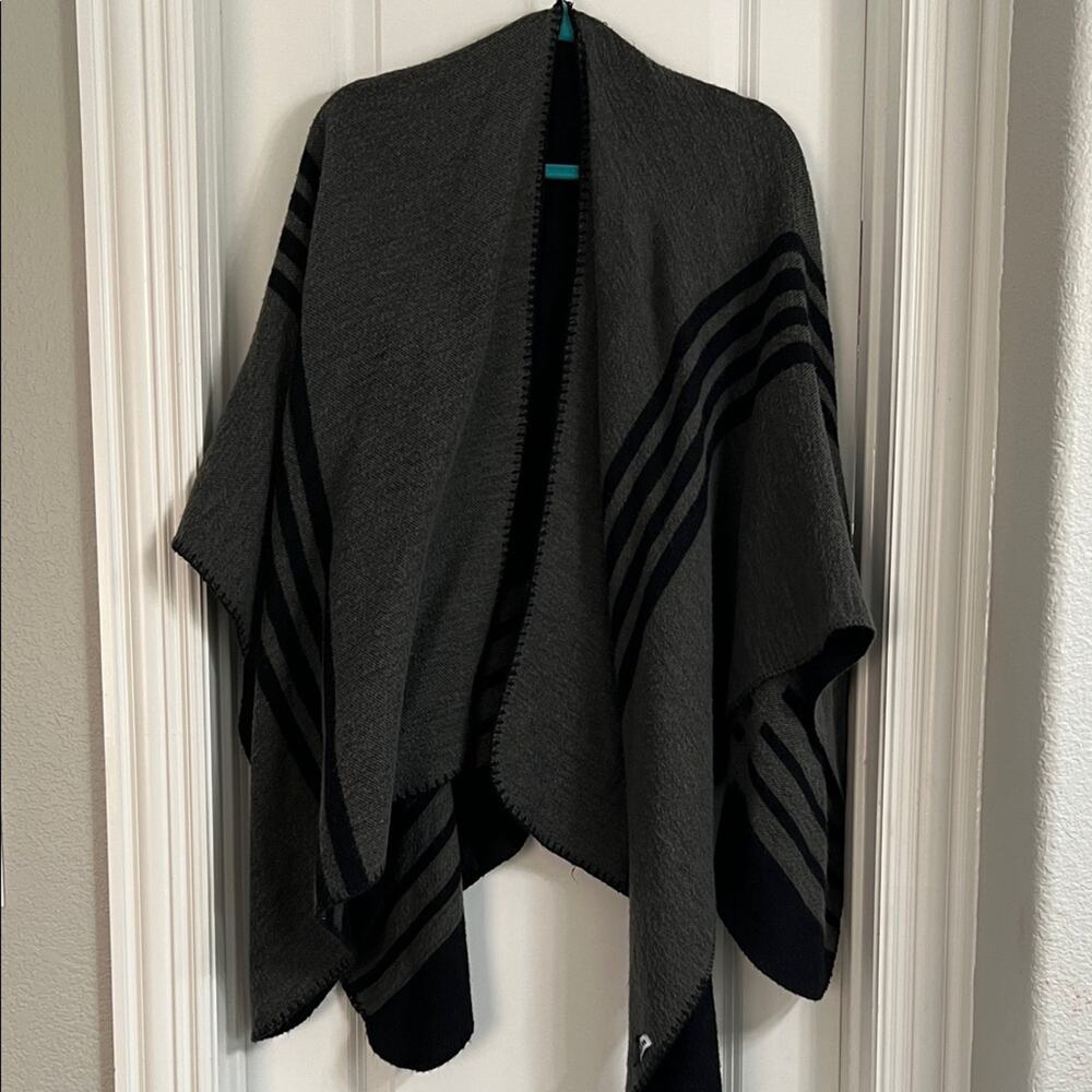 BB Dakota Charcoal and Black Striped Poncho | One Size